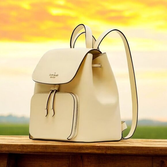 ♤ Kate Spade Grain Leather Backpack Drawstring & Snap Closure Front Zip Pocket - Picture 2 of 6